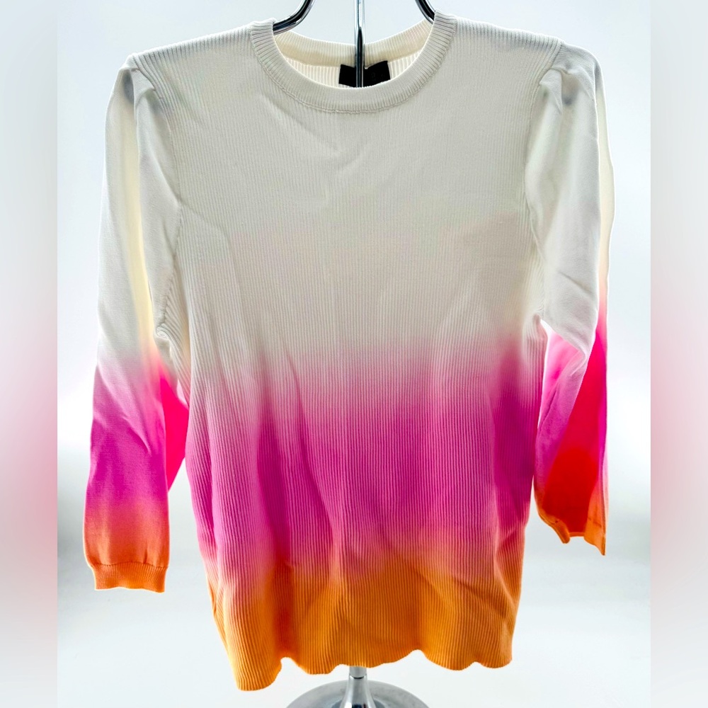 Slate Sweater Ombre Design Size XL Women’s NWOT Stretch Ribbed Top Puffed Sleeve